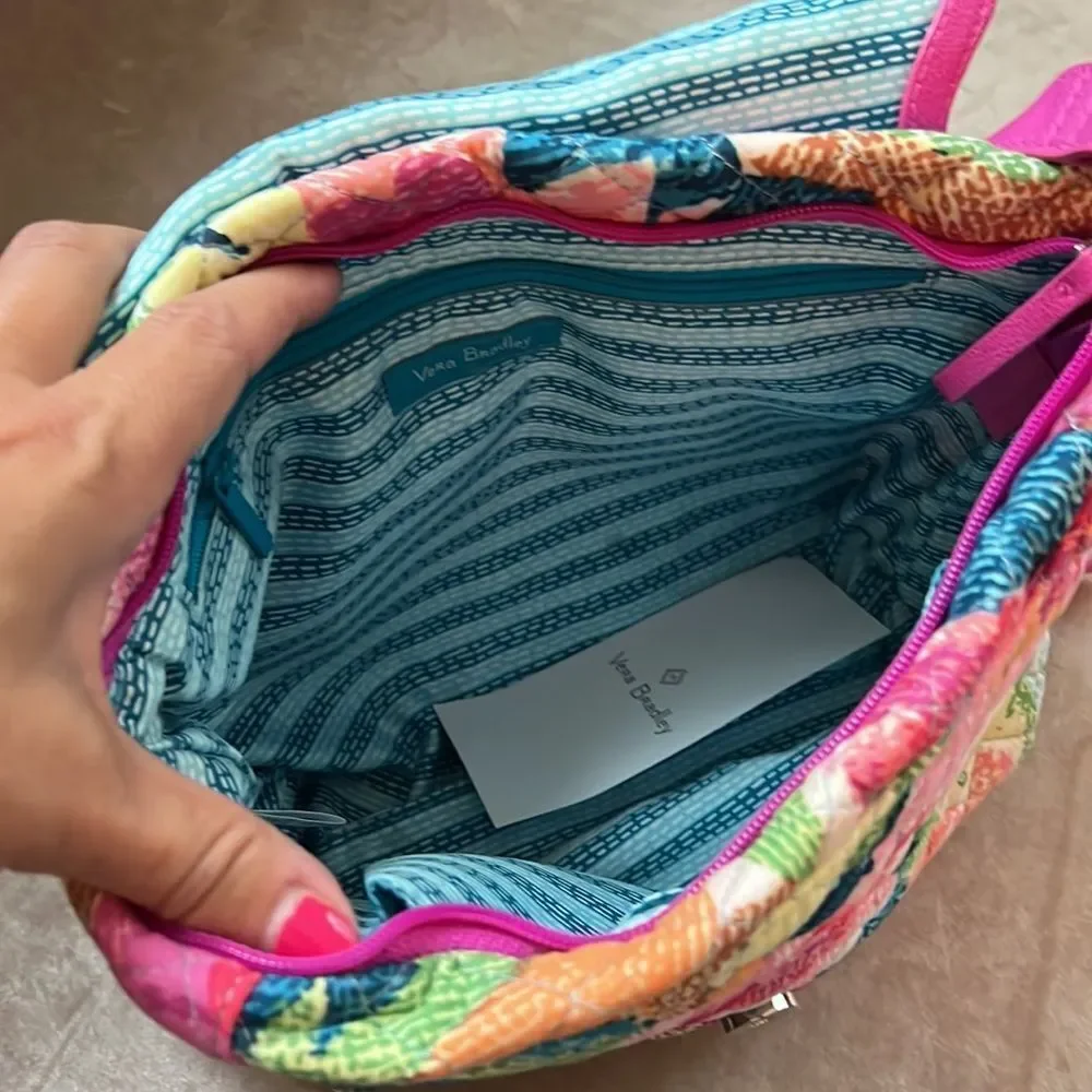 LN! Vera Bradley Fuscia Barbie Floral Pink Cotton Crossbody Shoulder Handbag!